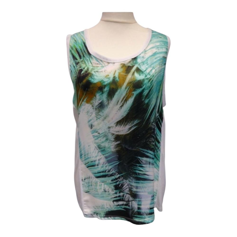 2/$20 - DKNY Tropical Print Sleeveless Fancy T-shirt -Soft & Shiny - Resort Wear